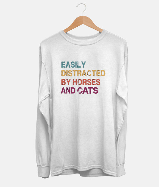 Easily Distracted By Horses And Cats Long Sleeve (Unisex)